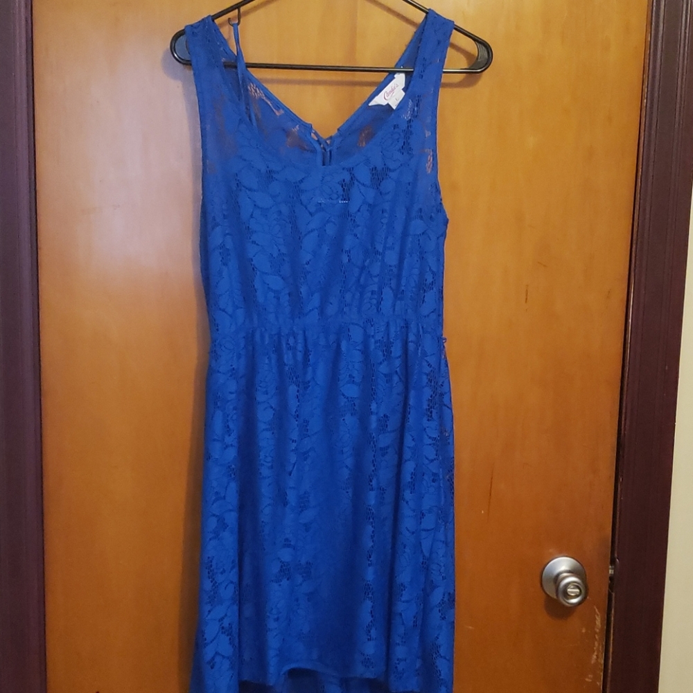 Royal blue lace dress with matching slip